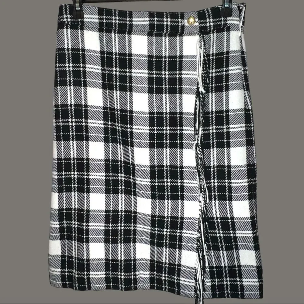 Talbots fringe wrap black and white ice plaid ! New
